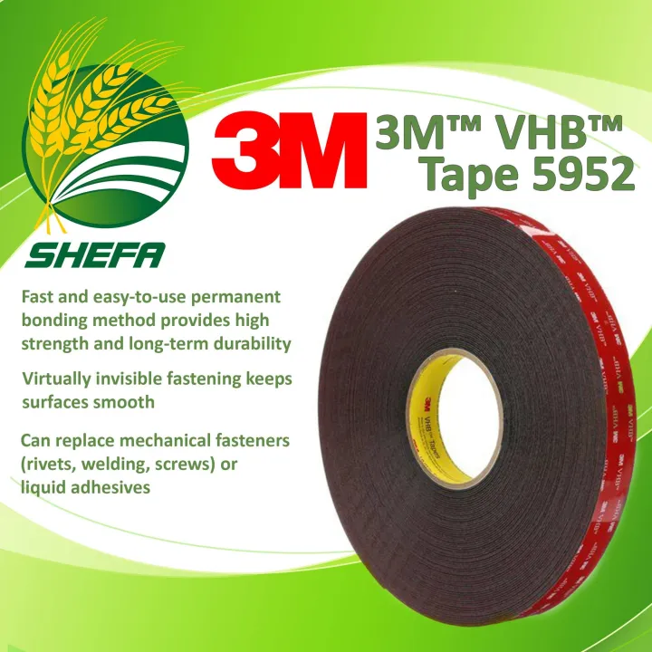 3M VHB Tape 5952 - Heavy Duty Mounting Tape 0.25" X 5 Yards (2-Pack)