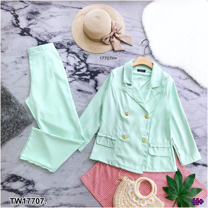 tw17707-set-2-ชิ้น-เสื้อปกสูทแขนยาว-กางเกงขายาว