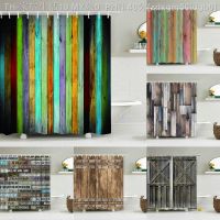 【CW】▩☂  Wood Door Shower Curtains Frabic Polyester With Hooks Wall Decoration