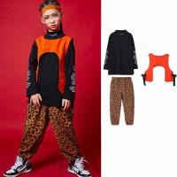 2021 Kids Hip Hop Dance Costumes Boys Girls Top Leopard Loose Pants Jazz Dance Outfits Kids Ballroom Street Dance Set XS1379