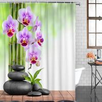 Bamboo Orchid Zen Bath Curtain ม่านห้องน้ำกันน้ำพร้อมตะขออุปกรณ์ห้องน้ำ 180 * 180 ซม