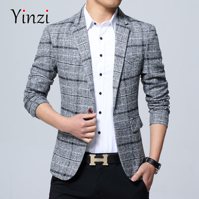 ℗۞℡ hnf531 New Mens Blazers Slim Fit Suits for Men Business Formal Wedding Suit Jackets Male Fashion Plaid Mens Blazer Jacket