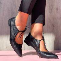 New Womens Flat Shoes Women Fashion Low Heels Pointed Toe Female Leather Shoes 2021 Summer Casual Lace-up Flats Plus Size 43