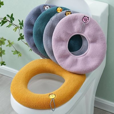 Toilet Seat Cover Mat Soft Stretchable Washable Closestool Pad Winter Warm Cushioned Seat Cover Mat Handle Thicken Fiber Cloth