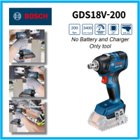 ประแจผลกระทบไร้สาย GDS18V-200 18V ของ Bosch เหมาะสำหรับการทำงานกับ ½ ”ไร้แปรงถ่าน (ไม่มีที่ชาร์จไม่มีแบตเตอรี่)