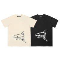 ✨ Plus size high street T-shirt Pal x m Ang x el new loose two shark print casual short-sleeved T-shirt for men and women