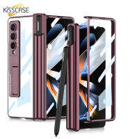 KISSCASE บานพับแม่เหล็กปากกากรณีผู้ถือสำหรับ S Amsung G Alaxy Z พับ4 5กรัมกรณี Fold4 HD กรณีใสกันกระแทกปกคลุมด้วยฟิล์มแก้วด้านหน้าสำหรับ S Amsung Z พับ4รวมทุกอย่างเชลล์