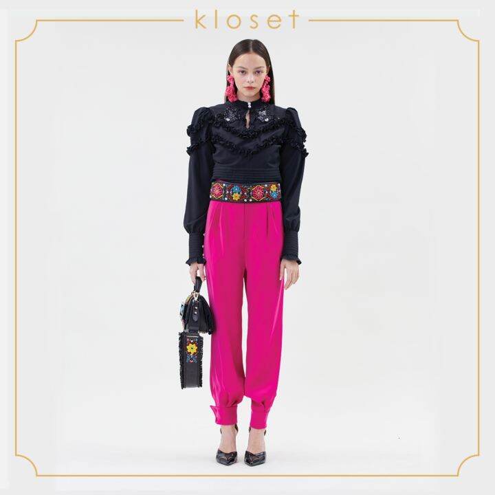 kloset-ruched-puff-sleeves-crop-top-rs21-t004-เสื้อแฟชั่น-เสื้อผ้าพื้น-เสื้อแขนยาว-เสื้อเชิ้ต-เสื้อแต่งดีเทลปัก-เสื้อผ้าแฟชั่น