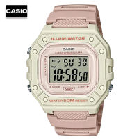 Velashop นาฬิกาข้อมือผู้ชาย ผู้หญิง คาสิโอ ดิจิตอล CASIO Digital สายเรซิน รุ่น W-218HC-4A2VDF, W-218HC-4A2, W-218HC - สีขาว/ชมพู