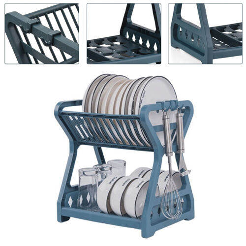 Multifunctional 2 Tier Dish Drying Rack with Drainboard Plastic Plate