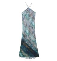 ZA European and American style early autumn new womens slim tie-dye printed halter neck underwear dress 8479150