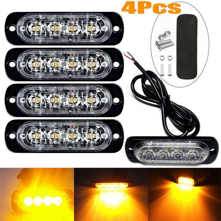 4x 4LED Car Warning Light Grill Breakdown Emergency Light Car Truck