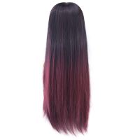 Soowee 6 Color Long Straight False Hair Black To Burgundy Ombre Wig Wigs-female Synthetic Hair Cosplay Wigs for Women Wig  Hair Extensions Pads