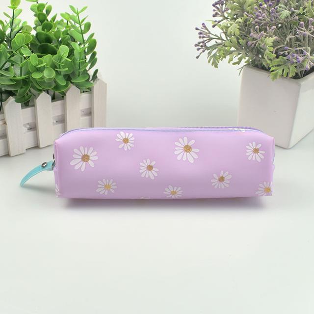 flower-daisy-silica-gel-black-pencil-bag-school-pencilcases-for-girls-student-stationery-pouch-cute-pencil-case-office-supplies