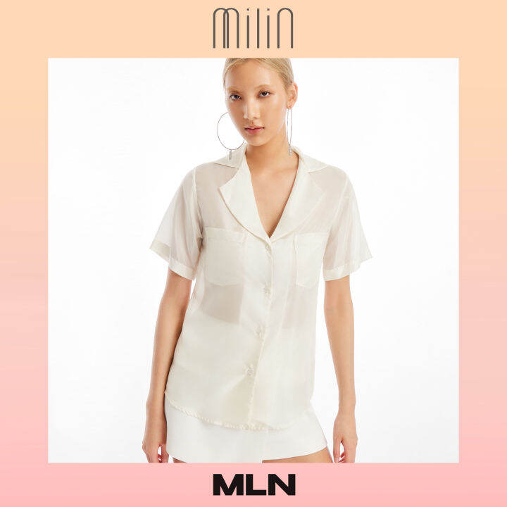 milin-collared-v-neckline-short-sleeve-shirt-เสื้อเชิ้ตคอปกแขนสั้น-sensuous-top