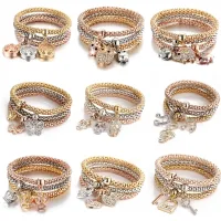 3Colors/Lot Tree Of Life Elastic Bracelet Set For Women Crystal Owl Key Lock Music Note Butterfly Heart Charm Bangle Jewelry