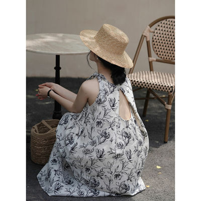 [COD]Nicepeople2022ss ชุดเดรสดอกไม้พืชสำหรับผู้หญิงชุดเดรสสายเดี่ยวออกแบบสไตล์ฝรั่งเศส