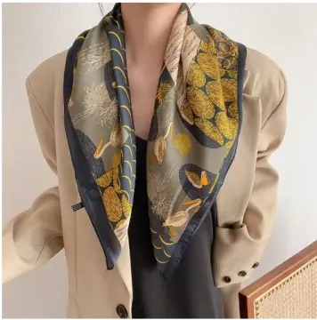 Print Female Wave Point Square Scarf Women Silk-Scarf Head Scarf Hair Tie  Band