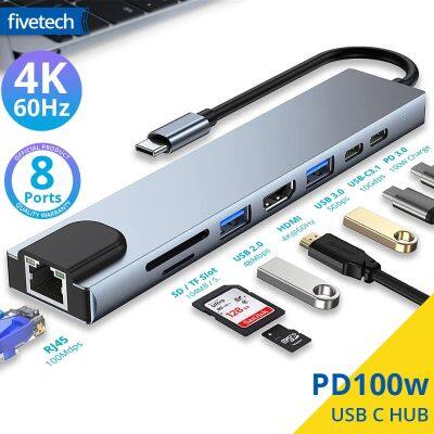 USB C HUB 8 IN 1 Dual Type-C to USB 3.0 4K 60Hz HDMI for M2 M1 MacBook Pro Air Adapter USB C 3.1 Port Type C HUB PC Accessories USB Hubs