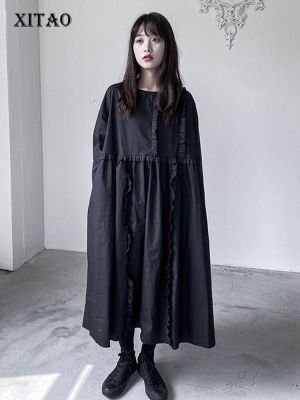 XITAO Dress Casual Women Black Long Sleeve Dress