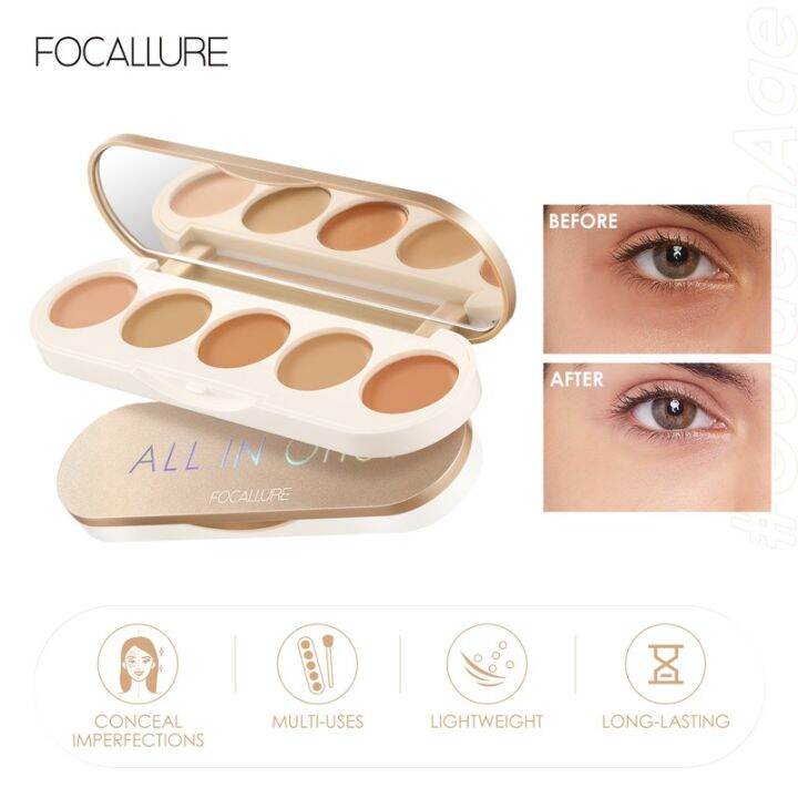 focallure-5-in-1-multi-use-face-concealer-palette-ปกปิดสูงน้ำหนักเบา-lasting-waterproof-foundation-cream-แต่งหน้า-cosmetics