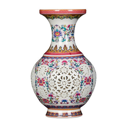 Luxury Chinese-style Palace Restoring Ancient Ways Jingdezhen Pierced White Ceramic Art Vases For Flower Decoration