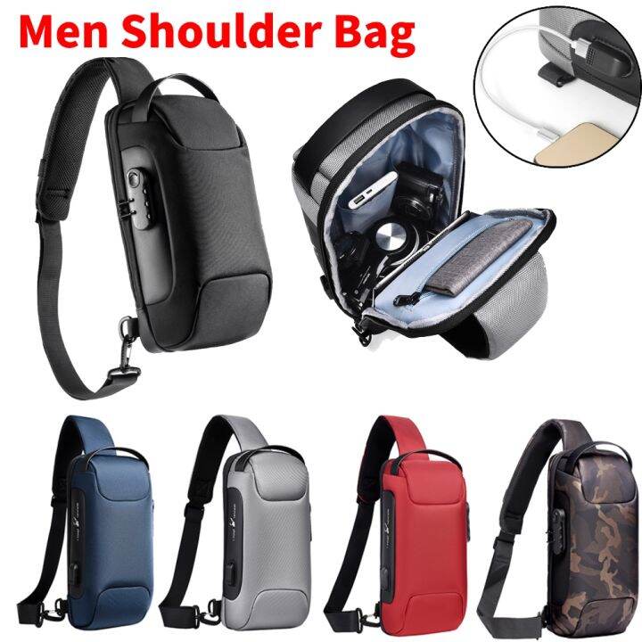 Men's Waterproof USB Oxford Crossbody Bag Antitheft Shoulder Sling Bag