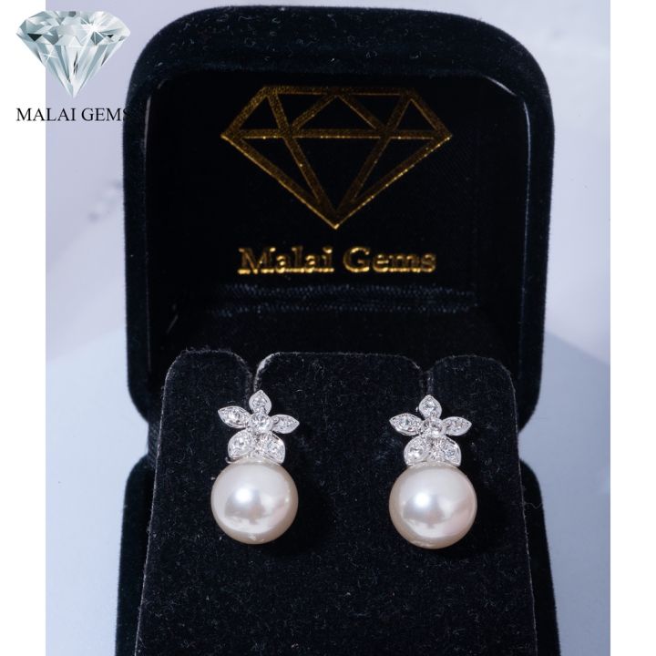 malai-gems-ต่างหูมุก-เงินแท้-silver-925-เพชรสวิส-cz-เคลือบทองคำขาว-รุ่น-21001416-แถมกล่อง-ต่างหูเพชร-ต่างหูเงินแท้