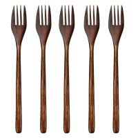 Wooden Forks 5 Pieces Eco-friendly Japanese Wood Salad Dinner Fork Tableware Dinnerware for Kids Adult (5 Pieces No Rope Wooden