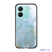 Volans เคส Vivo Y36 Y36 5G หินอ่อนสุดหรูแถบทองมันวาวกระจกเทมเปอร์ฝาครอบฝาหลัง