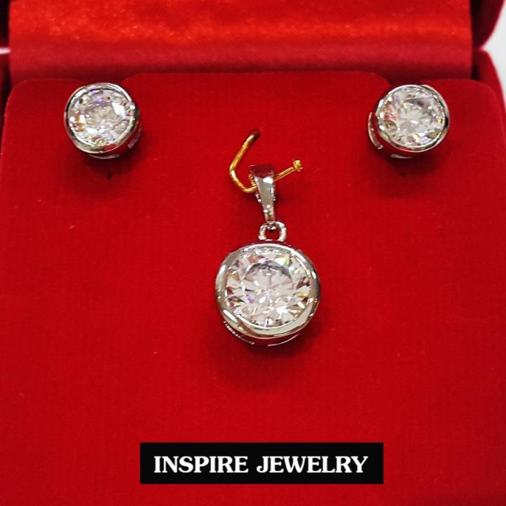 inspire-jewelry-ชุดเซ็ทจี้เพชรcz-เพชรสวยเกรด-aaa-เพชรวิ้งเจิดจรัส-size-9min-ทรงกลม-พร้อมต่างหูรูปทรงกลม-size-7min-งานดีไซด์-งานแบบร้านเพชร-พร้อมกล่องกำมะหยี่สวยหรู