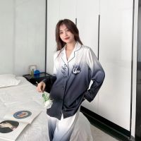 Suit pajamas summer factory direct sales hot style positioning black and white gradient ladies long-sleeved trousers can be worn outside home clothes top