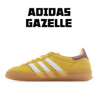 2023 รองเท้าผ้าใบลำลองสำหรับผู้ชายและผู้หญิง originals Gazelle Indoor สีเหลืองขาว ของแท้ผู้ชายและผู้หญิงป้องกันการลื่นไถลสวมรองเท้าผ้าใบแฟชั่นต่ำ