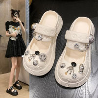 Thick Bottom Toe Cap Slippers Womens 2023 Summer New Butterfly Two-Way Wear Xiaohongshu Hole Shoes Decorative Mary Jane Sandals