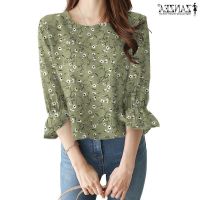 COD dhdfxcz ZANZEA Women Elegant Street Fashion 3/4 Sleeve Ruffle Cuff Round Neck Floral Print Blouse