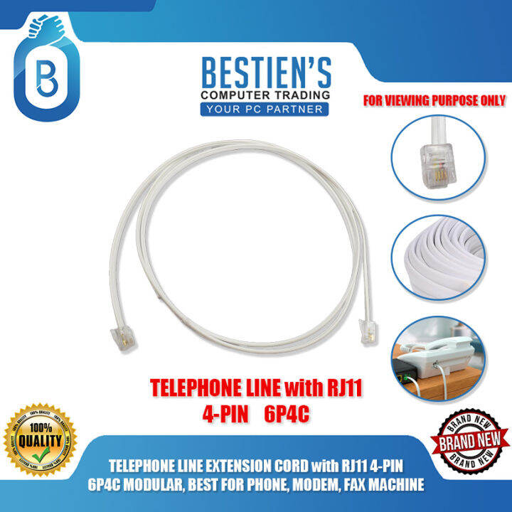 TELEPHONE LINE EXTENSION CORD with RJ11 4PIN 6P4C MODULAR, BEST FOR