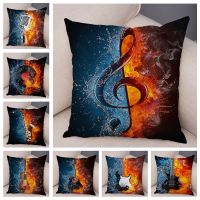 【CW】 Music Note Pillowcase Microphone Violin Printed for Sofa Soft Cushion Cover 45x45cm