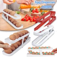 Fridge Egg Rack Automatic Scrolling Egg Holder 2 Tier Rolling Egg Dispenser for Refrigerator/Countertop Egg Storage Container Bathroom Counter Storage