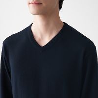 เสื้อไหมพรมผู้ชายคอวี เสื้อไหมพรมมูจิ MERINO WOOL WASHABLE V NECK SWEATER