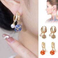 MISCAR 2Pcs ไดมอนด์ Lympus Magne therapy Germanium Earrings ทองแดงทองแดง สีฟ้าสีฟ้า ต่างหูแบบฝังเข็ม ของใหม่ ทองสีทอง ต่างหูระบายน้ำเหลือง สำหรับผู้หญิง