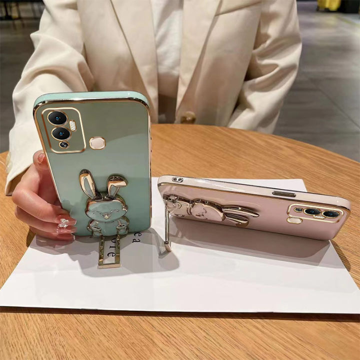 andyh-new-design-for-infinix-hot12-play-hot-12-play-nfc-x6816c-x6816-case-luxury-3d-stereo-stand-bracket-smile-rabbit-electroplating-smooth-phone-case-fashion-cute-soft-case