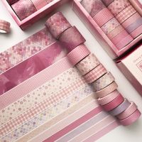 【CW】 12 Pcs Washi Tape Set Pink Floral Masking Tapes Diy Label Sticker Scrapbooking Photo Frame Diary Planner