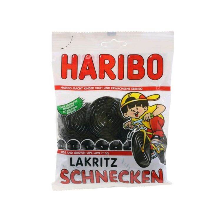 ฮาริโบ เยลลี่รูปวงล้อเกลียว รสชะเอม (วีแกน) Haribo LakritzSchnecken Liquorice Rotella Jelly
