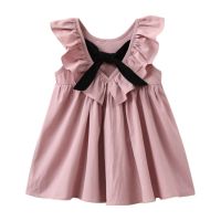 Summer Sweet Girls Ruffle Sleeveless Dress Child Bow Pleated Dress Casual Style Clothing Children Cute Sundresses  by Hs2023