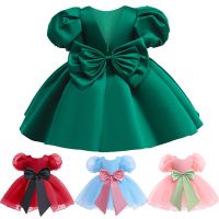 Summer Lace Princess Dresses For Kids Big Bow Luxury 1 Year Birthday Girls Dress Children 39;s Birthday Party Costume Infant Dress