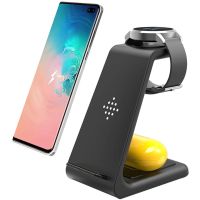 ZZOOI 3 In 1 QI Wireless Charger Pad Dock Station Stand for Samsung S20 S21 Galaxy Watch 3 Active 2 Gear S3 Buds+ Live Fast Charging