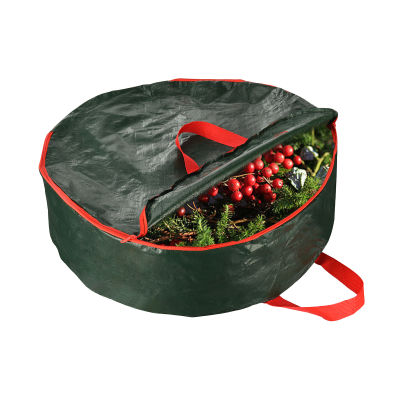 [สงสัย] พวงหรีดคริสต์มาสผ้าใบที่บรรจุกระเป๋ามีซิปสำหรับถังขยะใบยาวทำความสะอาดที่จับกลมสีเขียว60x18cm