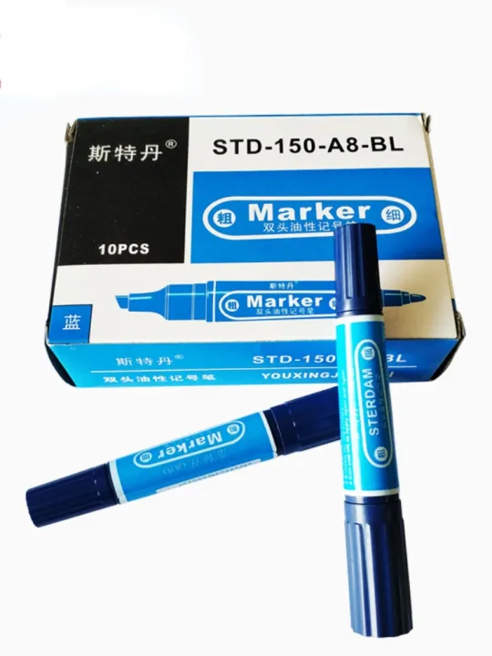 10pcs-set-std-150-a8-color-oily-marker-quick-drying-waterproof-big-head-pen-black-red-blue-double-head-marker-stationery