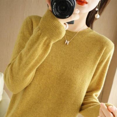 Autumn and Winter New Round Neck Sweater Womens Pullover Sweater Solid Color Long Sleeve Womens Thin Inner Short Base Shirt 2023