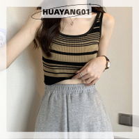 HUAYANG01 [2023 new HOT FASHION] lazlook ฤดูร้อนถักถังด้านบนวินเทจลายผู้หญิงแขนกุด Slim Crop TOP